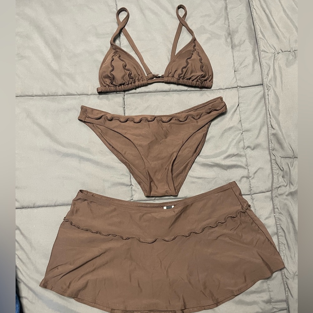 Guess Bikini Set with Skirt Brown